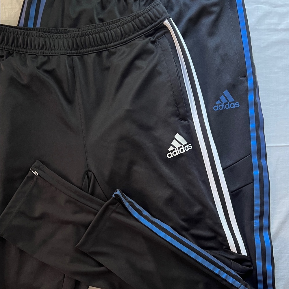 Adidas Black Joggers with Blue and White Stripes